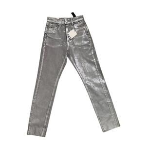 Zara "The Metallic Slim" Denim – Silver – Size 0 Womens